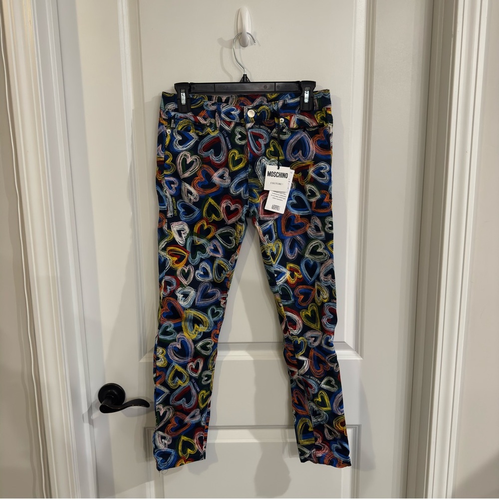 Moschino Scribble Heart Printed Multicolor Skinny Jeans - Picture 3 of 13
